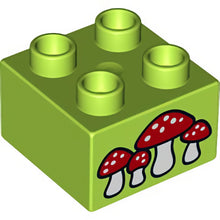 Part 3437pb074 - Duplo, Brick 2 x 2 with 4 Mushrooms Pattern