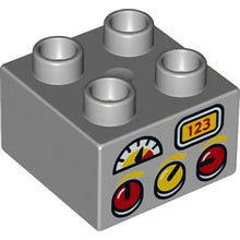 Part 3437pb075 - Duplo, Brick 2 x 2 with Red and Yellow Knobs, Gauge, and '123' Display Pattern