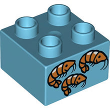 Part 3437pb080 - Duplo, Brick 2 x 2 with 3 Orange Shrimp Pattern