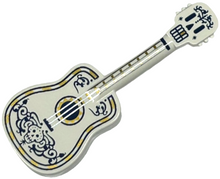 Part 3515pb01 - Minifigure, Utensil Musical Instrument, Guitar Acoustic with Tuning Knobs with Silver Strings, Skull and Dark Blue and Gold Ornaments Pattern