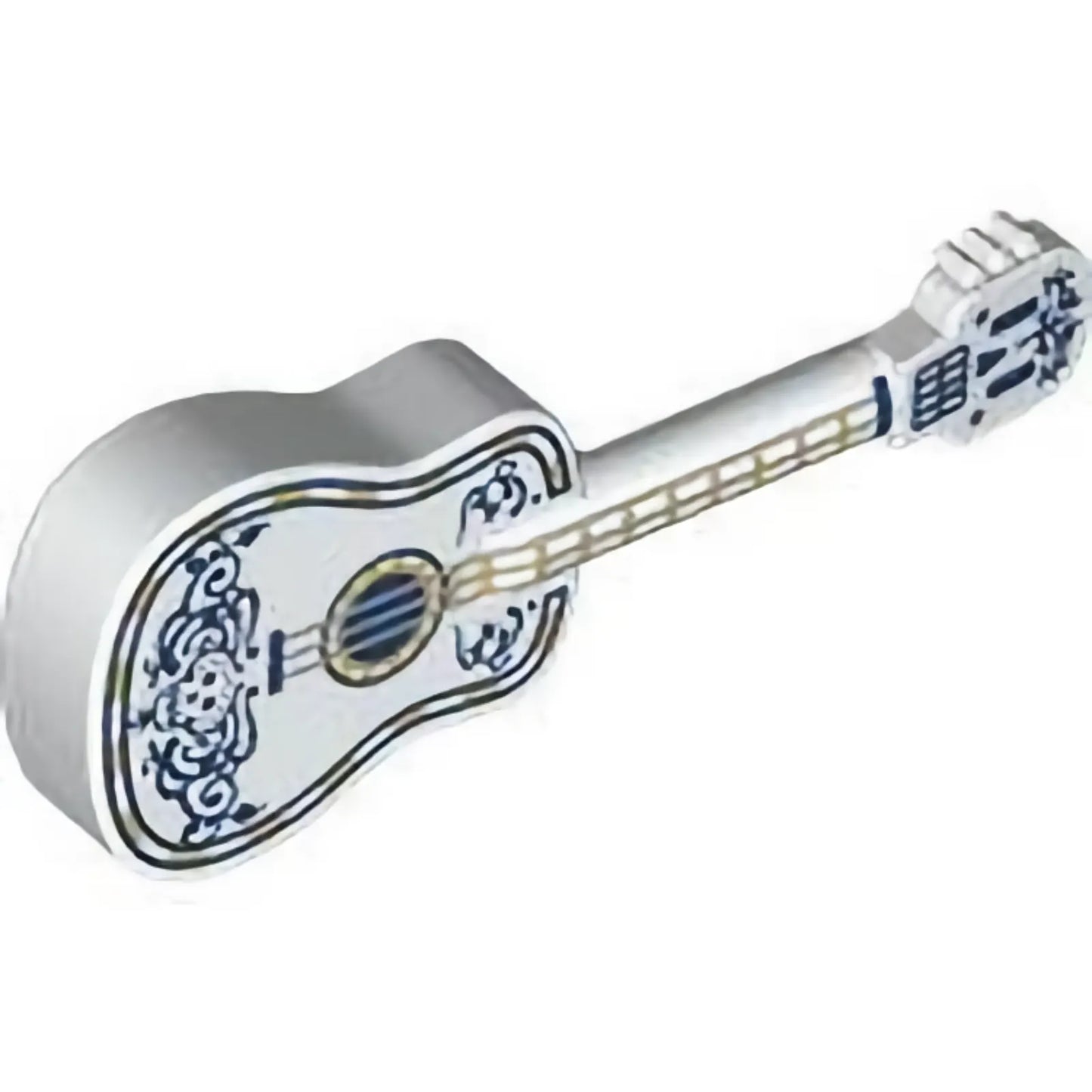 Part 3515pb01 - Minifigure, Utensil Musical Instrument, Guitar Acoustic with Tuning Knobs with Silver Strings, Skull and Dark Blue and Gold Ornaments Pattern