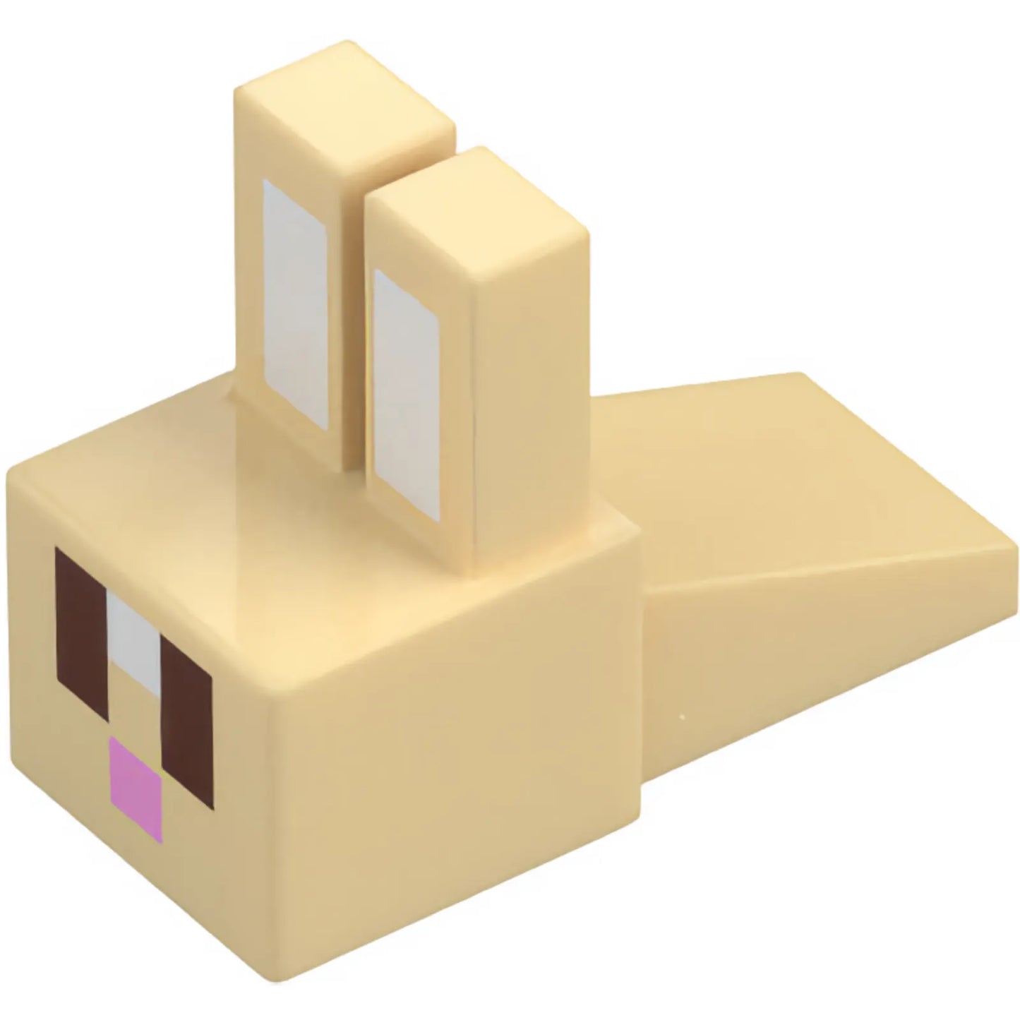 Part 35525pb05 - Creature Head Pixelated with Long Ears with White Auricles, Reddish Brown Eyes, and Bright Pink Nose Pattern (Minecraft Rabbit)