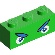 Part 3622pb134 - Brick 1 x 3 with Angry Dark Bluish Gray and White Eyes, Blue Eyebrows Pattern (Super Mario Ludwig Upper Face)