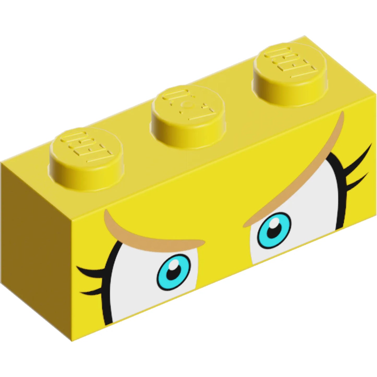 Part 3622pb140 - Brick 1 x 3 with Angry Medium Azure and White Eyes, Medium Nougat Eyebrows, Dark Blue Eyelashes Pattern (Super Mario Wendy Upper Face)