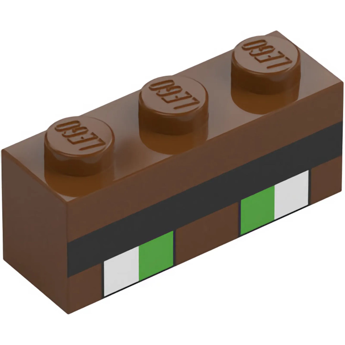 Part 3622pb158 - Brick 1 x 3 with Minecraft Pixelated Green Eyes with Black Outline and Unibrow Pattern
