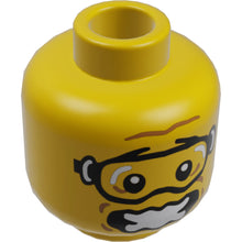 Part 3626bpb0911 - Minifigure, Head Black Eyebrows, Goggles, Medium Nougat Dimples, Furrowed Brow, Open Mouth Scared and Wavy with Teeth Pattern - Blocked Open Stud
