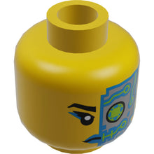 Part 3626cpb1588 - Minifigure, Head Female Black Eyebrow, Dark Azure Lips, Dark Azure and Silver Cyborg Eyepiece Pattern - Hollow Stud