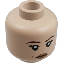 Part 3626cpb1657 - Minifigure, Head Dual Sided Female Dark Brown Eyebrows, Black Eyelashes, Nougat Lips, Neutral with Dimple / Open Mouth Scowl with Teeth Pattern - Hollow Stud