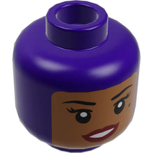 Part 3626cpb1764 - Minifigure, Head Dual Sided Female Balaclava with Medium Nougat Face, Black Eyebrows, Eyelashes, Beauty Mark, Dark Red Lips, Open Mouth Smile with Teeth / Concerned Pattern - Hollow Stud