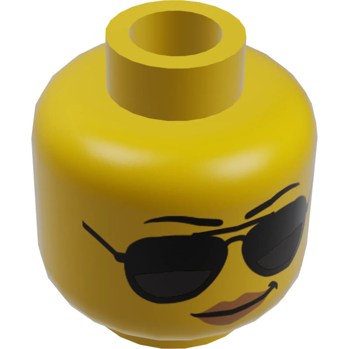 Part 3626cpb1778 - Minifigure, Head Female Black Eyebrows, Sunglasses with Dark Silver Reflections, Medium Nougat Lips, Smirk Pattern - Hollow Stud