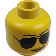 Part 3626cpb1778 - Minifigure, Head Female Black Eyebrows, Sunglasses with Dark Silver Reflections, Medium Nougat Lips, Smirk Pattern - Hollow Stud
