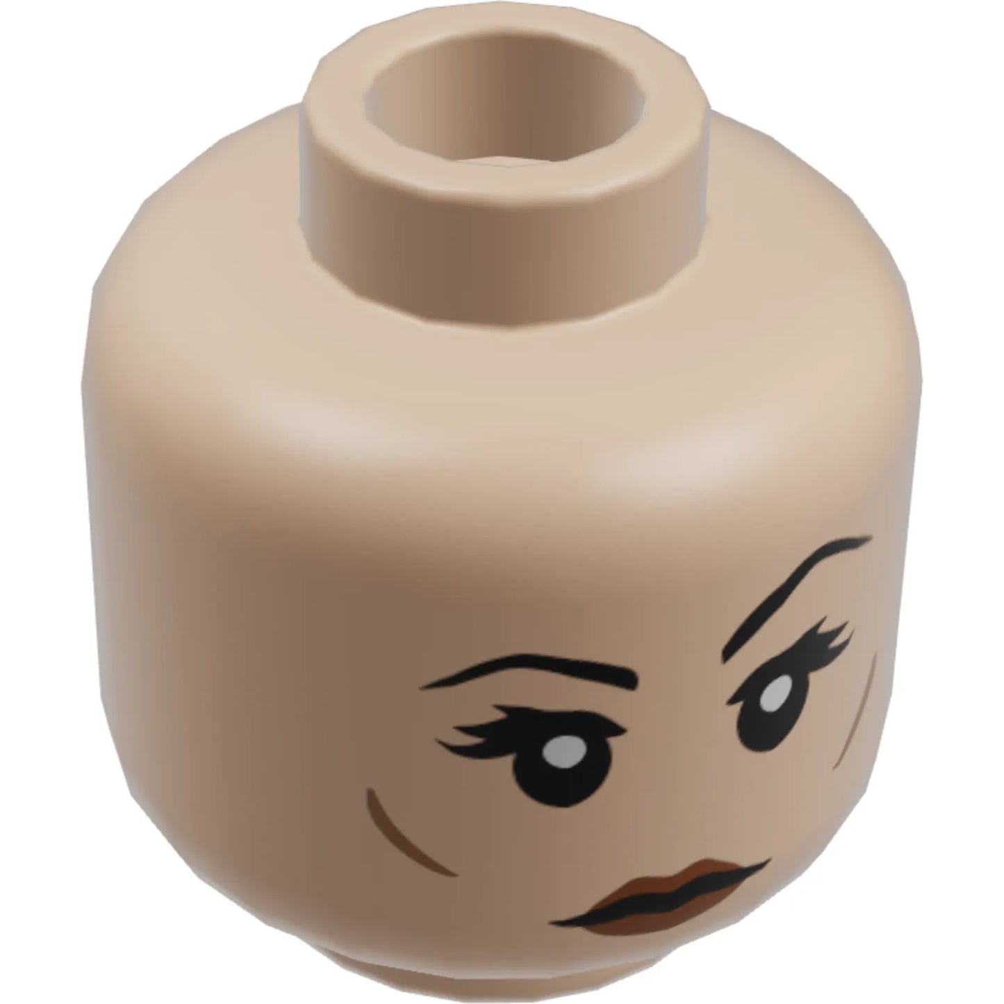 Part 3626cpb1780 - Minifigure, Head Dual Sided Female Black Eyebrows, Eyelashes, Medium Nougat Cheek Dimples, Dark Orange Lips, Neutral / Open Mouth Angry with Teeth Parted Pattern - Hollow Stud
