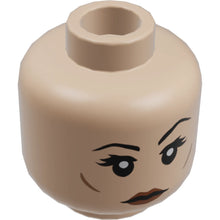 Part 3626cpb1780 - Minifigure, Head Dual Sided Female Black Eyebrows, Eyelashes, Medium Nougat Cheek Dimples, Dark Orange Lips, Neutral / Open Mouth Angry with Teeth Parted Pattern - Hollow Stud