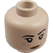 Part 3626cpb1795 - Minifigure, Head Dual Sided Female PotC Reddish Brown Eyebrows, Nougat Freckles and Lips, Slight Smile / Bared Teeth Angry Pattern - Hollow Stud