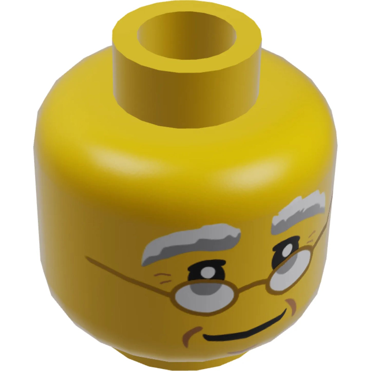 Part 3626cpb1838 - Minifigure, Head Glasses with Gold Frame, White and Gray Eyebrows, Dark Orange Cheek Lines Pattern - Hollow Stud