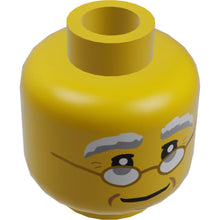 Part 3626cpb1838 - Minifigure, Head Glasses with Gold Frame, White and Gray Eyebrows, Dark Orange Cheek Lines Pattern - Hollow Stud