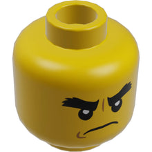 Part 3626cpb1893 - Minifigure, Head Dual Sided Black Bushy Eyebrows, Smile / Angry Pattern (Cole) - Hollow Stud