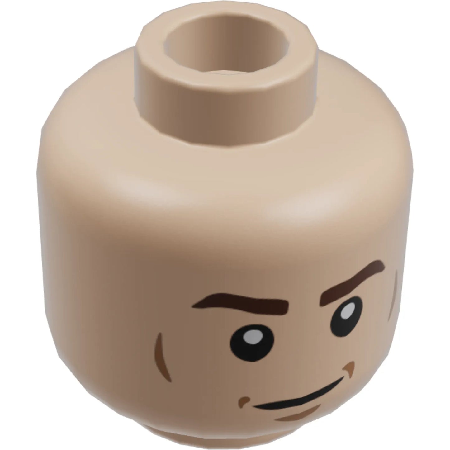 Part 3626cpb2108 - Minifigure, Head Dual Sided Reddish Brown Eyebrows, Medium Nougat Cheek Lines and Chin Dimple, Smile / Angry with Bared Teeth Pattern - Hollow Stud