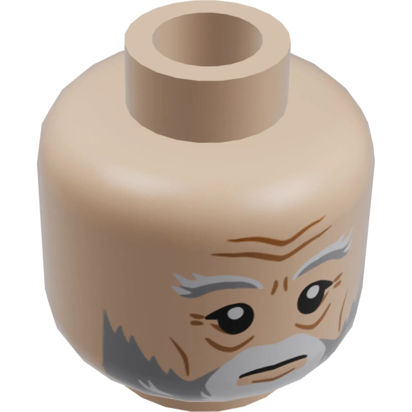 Part 3626cpb2166 - Minifigure, Head Dual Sided Light Bluish Gray and White Eyebrow and Beard, Neutral / Slight Smile with Gold Glasses Pattern - Hollow Stud