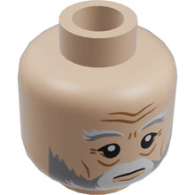 Part 3626cpb2166 - Minifigure, Head Dual Sided Light Bluish Gray and White Eyebrow and Beard, Neutral / Slight Smile with Gold Glasses Pattern - Hollow Stud