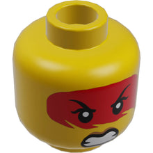Part 3626cpb2234 - Minifigure, Head Dual Sided Female Red Hair with Open Mouth with Teeth, Grimace / Frown with Peach Lips Pattern (Harumi) - Hollow Stud