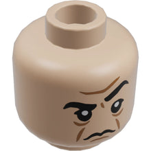 Part 3626cpb2236 - Minifigure, Head Dual Sided Black Eyebrows, Medium Nougat Furrowed Brow, Chin Dimple, and Jowl Lines, Frown with Raised Eyebrow / Angry Open Mouth Scowl with Teeth Pattern - Hollow Stud