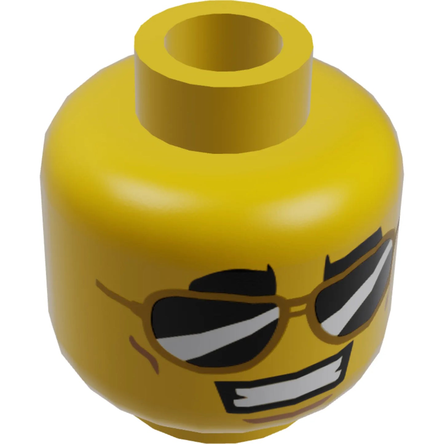 Teil 3626cpb2396 – Minifigur, Kopf mit doppelseitigen dicken schwarzen Augenbrauen, schwarze Sonnenbrille, Lächeln mit Zähnen/weißen Pupillen, geschlossenem Mundmuster – hohler Bolzen