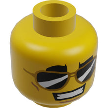 Part 3626cpb2396 - Minifigure, Head Dual Sided Thick Black Eyebrows, Black Sunglasses, Smile with Teeth / White Pupils, Closed Mouth Pattern - Hollow Stud