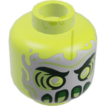 Part 3626cpb2435 - Minifigure, Head Alien Ghost with Yellowish Green Face, Slime Mouth and Flames in Back Pattern - Hollow Stud