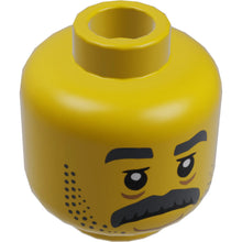 Part 3626cpb2527 - Minifigure, Head Gray Eyebrows, Moustache, Stubble, Sad Face Pattern - Hollow Stud
