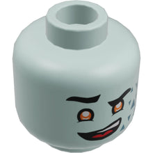 Part 3626cpb2531 - Minifigure, Head Dual Sided Alien, Black Eyebrows, Orange Eyes, Metallic Light Blue Triangles, Smile / Camo Handkerchief Over Mouth Pattern - Hollow Stud