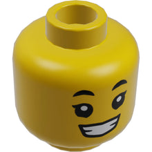 Part 3626cpb2649 - Minifigure, Head Dual Sided Child Black Eyebrows, Single Eyelashes, Open Mouth Smile with Teeth / Surprised Pattern - Hollow Stud
