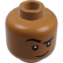 Part 3626cpb2884 - Minifigure, Head Dual Sided, Black Eyebrows, Smile with Teeth / Grin with Raised Eyebrow Right Pattern - Hollow Stud