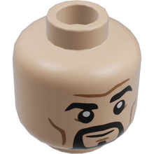 Part 3626cpb2890 - Minifigure, Head Dual Sided Black Eyebrows and Goatee, Medium Nougat Cheek Lines and Chin Dimple, Furrowed Brow, Grin / Frown Pattern - Hollow Stud