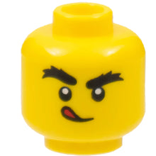 Part 3626cpb3088 - Minifigure, Head Dual Sided, Black Bushy Eyebrows, Licking Lips / Blowing House Down Pattern - Hollow Stud