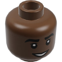 Part 3626cpb3151 - Minifigure, Head Dual Sided Black Thick Eyebrows, Chin Dimple, Grin with Teeth / Scared Pattern - Hollow Stud