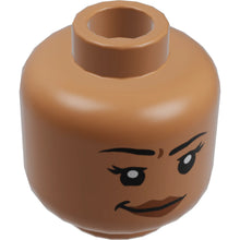 Part 3626cpb3170 - Minifigure, Head Dual Sided Female Black Eyebrows, Dark Orange Lips, Lopsided Grin / Open Mouth Smile Pattern - Hollow Stud