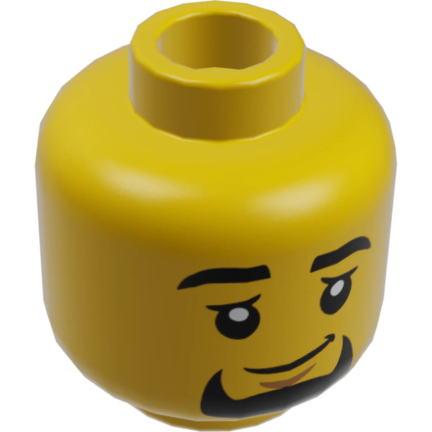 Part 3626cpb3205 - Minifigure, Head Black Eyebrows and Goatee, Chin Dimple, Lopsided Grin Pattern - Hollow Stud