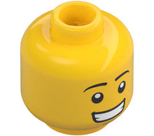 Part 3626pb2308 - Minifigure, Head Dual Sided Black Eyebrows, Medium Nougat Chin Dimple, Lopsided Grin / Open Mouth Smile with Teeth Pattern - Hollow Stud