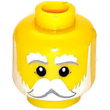 Part 3626pb3087 - Minifigure, Head White Eyebrows, Moustache, and Beard, Medium Nougat Crow's Feet Pattern - Hollow Stud