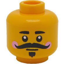 Part 3626pb3090 - Minifigure, Head Dual Sided, Black Eyebrows, Curly Moustache, Van Dyke Beard, Bright Pink Cheeks, Neutral / Smile with Teeth Pattern - Hollow Stud