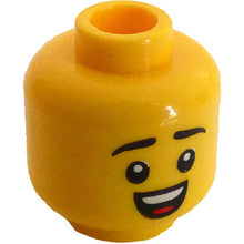 Part 3626pb3092 - Minifigure, Head Dual Sided, Black Eyebrows, Smile with Teeth and Tongue / Scowl Pattern - Hollow Stud