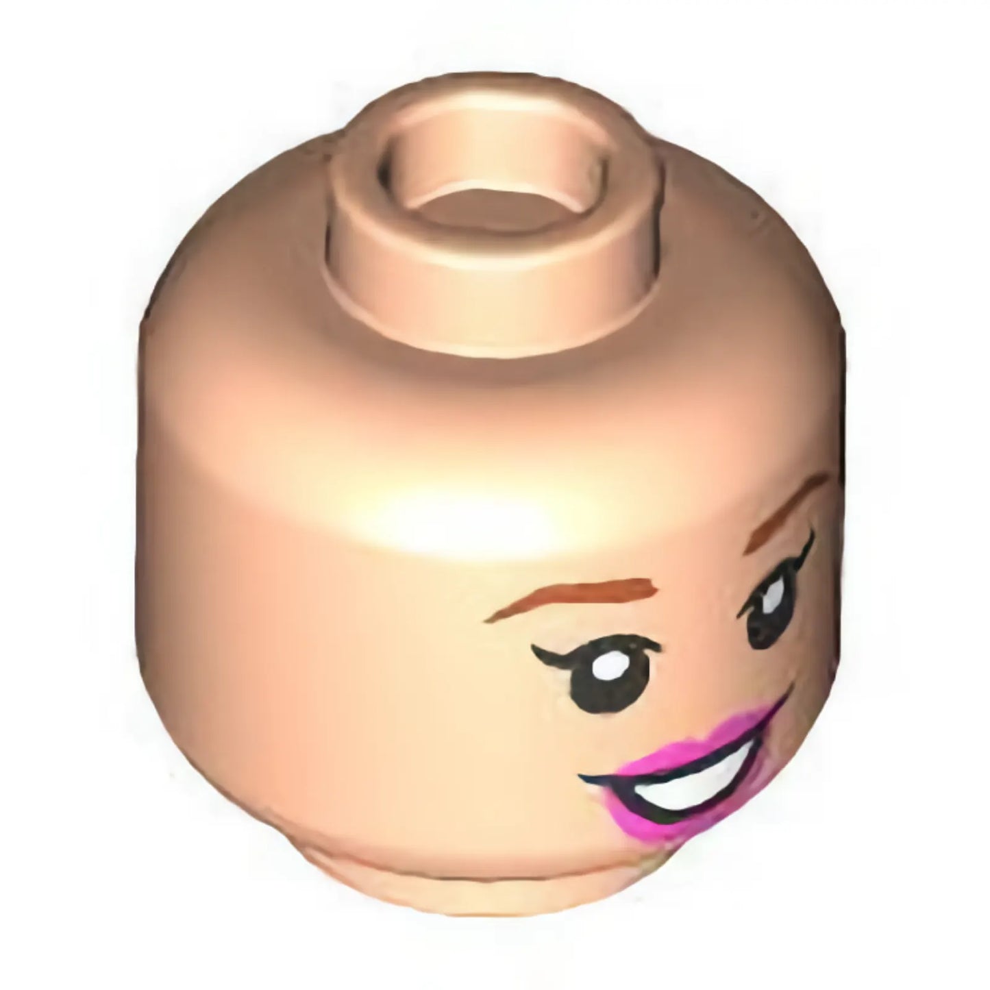 Part 3626pb3295 - Minifigure, Head Dual Sided Female Dark Orange Eyebrows, Dark Pink Lips, Open Mouth Smile / Sleeping with Smirk Pattern - Hollow Stud