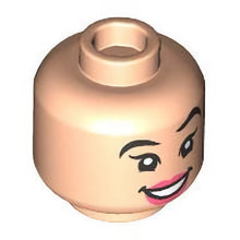 Part 3626pb3297 - Minifigure, Head Dual Sided Female Black Eyebrows, Left Raised, Coral Lips, Open Mouth Smile / Angry Pattern - Hollow Stud
