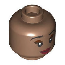 Part 3626pb3298 - Minifigure, Head Dual Sided Female Black Eyebrows, Reddish Brown Eye Shadow, Dark Red Lips, Open Mouth Smile / Closed Mouth Smile Pattern - Hollow Stud