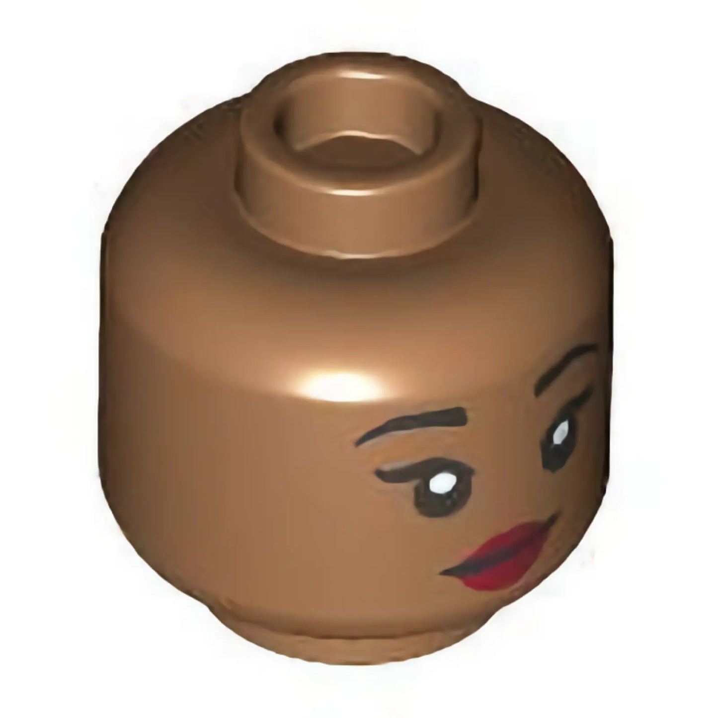 Part 3626pb3299 - Minifigure, Head Dual Sided Female Black Eyebrows, Dark Red Lips, Lopsided Open Mouth Smile with Teeth and Tongue / Closed Mouth Pattern - Hollow Stud