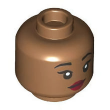 Part 3626pb3299 - Minifigure, Head Dual Sided Female Black Eyebrows, Dark Red Lips, Lopsided Open Mouth Smile with Teeth and Tongue / Closed Mouth Pattern - Hollow Stud