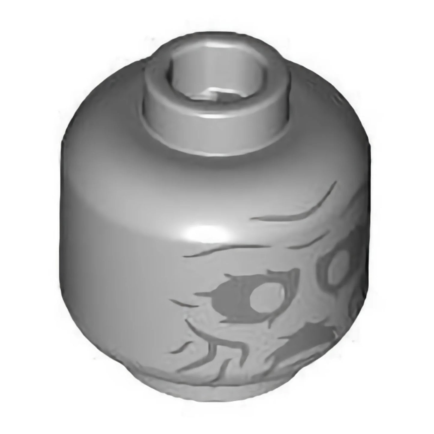 Teil 28621pb0135 – Minifigur, Kopf Alien, dunkelbläulich-graue Wangenlinien, Grübchen und Falten am Kinn, eingefallene Augen und Mundmuster (HP-Statue des Slytherin-Gesichts) – belüfteter Bolzen