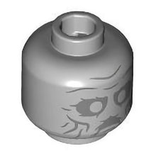 Part 28621pb0135 - Minifigure, Head Alien Dark Bluish Gray Cheek Lines, Chin Dimple, and Wrinkles, Sunken Eyes and Mouth Pattern (HP Statue of Slytherin Face) - Vented Stud