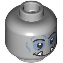 Part 3626pb3576 - Minifigure, Head Alien Orc Black Eyebrows, Sand Blue Eye Shadow, Chin Dimple, and Wrinkles, Wide Grin with Bottom Fangs Pattern - Vented Stud